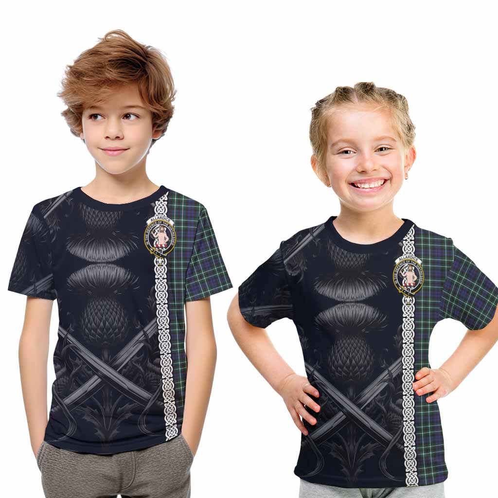 Allardice Tartan Kid T-Shirt with Family Crest Cross Sword Thistle Celtic Vibes Youth XL Size14 - Tartan Vibes Clothing