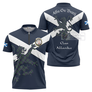Allardice Tartan Lion Rampant Zipper Polo Shirt Proudly Display Your Heritage with Alba Gu Brath and Clan Name Unisex - Tartan Vibes Clothing