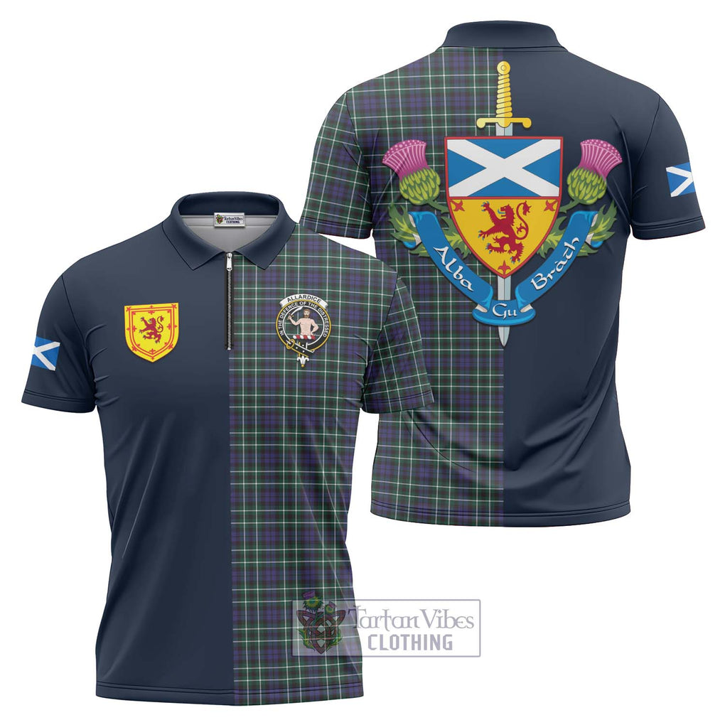 Allardice Tartan Zipper Polo Shirt Alba with Scottish Lion Royal Arm Half Style Unisex - Tartan Vibes Clothing