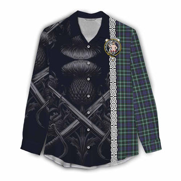 Allardice Tartan Women's Casual Shirt with Family Crest Cross Sword Thistle Celtic Vibes Female - Tartan Vibes Clothing