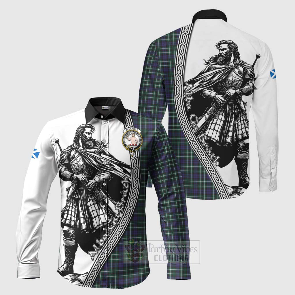 Allardice Tartan Clan Crest Long Sleeve Button Shirt with Highlander Warrior Celtic Style Men's Shirt S - Tartan Vibes Clothing