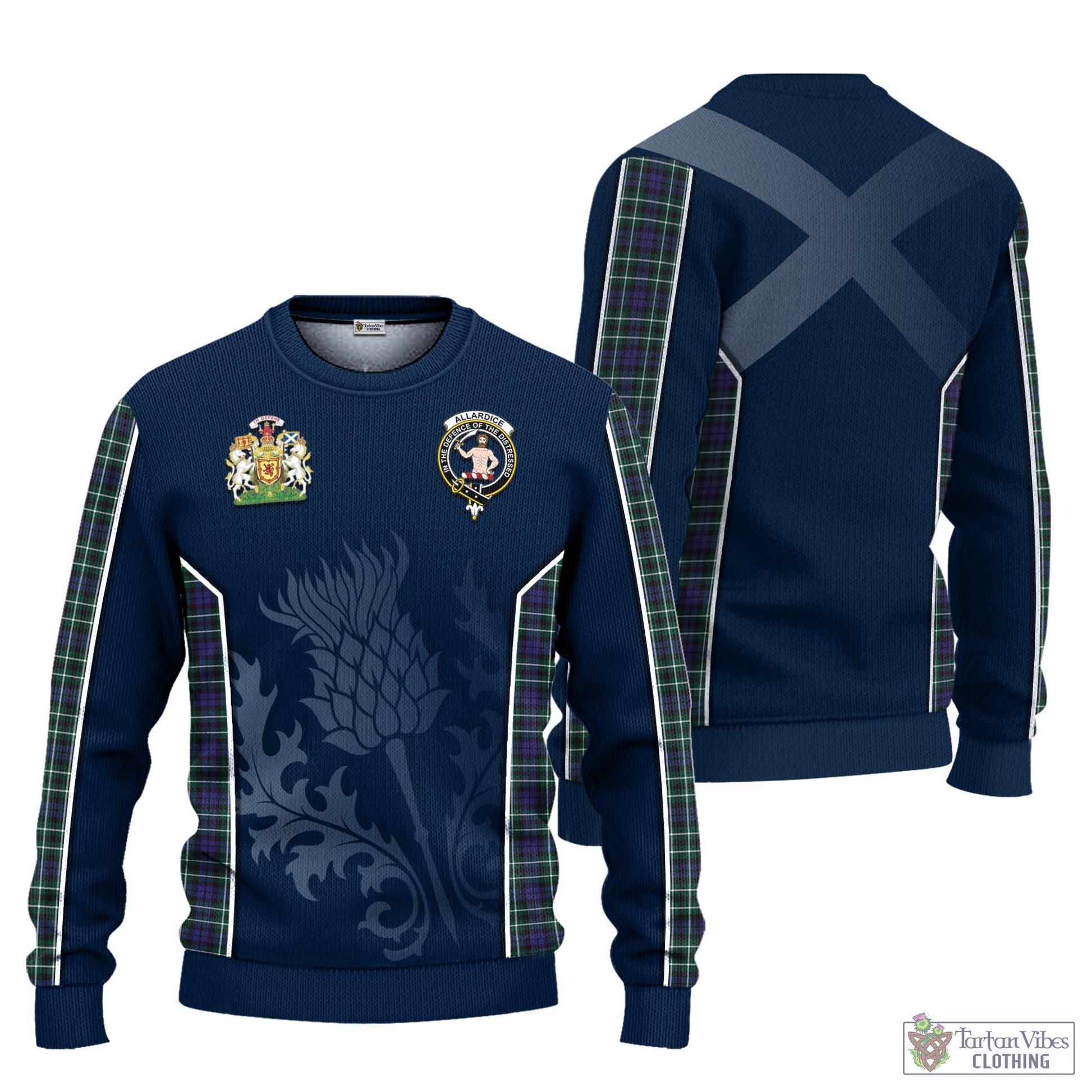 Allardice Tartan Knitted Sweatshirt with Family Crest and Scottish Thistle Vibes Sport Style Unisex - Tartan Vibes Clothing