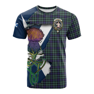 Allardice Tartan Family Crest Cotton T-shirt Scottish Thistle Celtic Inspired