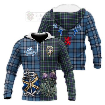 Allardice Tartan Knitted Hoodie Happy St. Andrew's Day Half Tartan Style Unisex Knitted Pullover Hoodie - Tartan Vibes Clothing