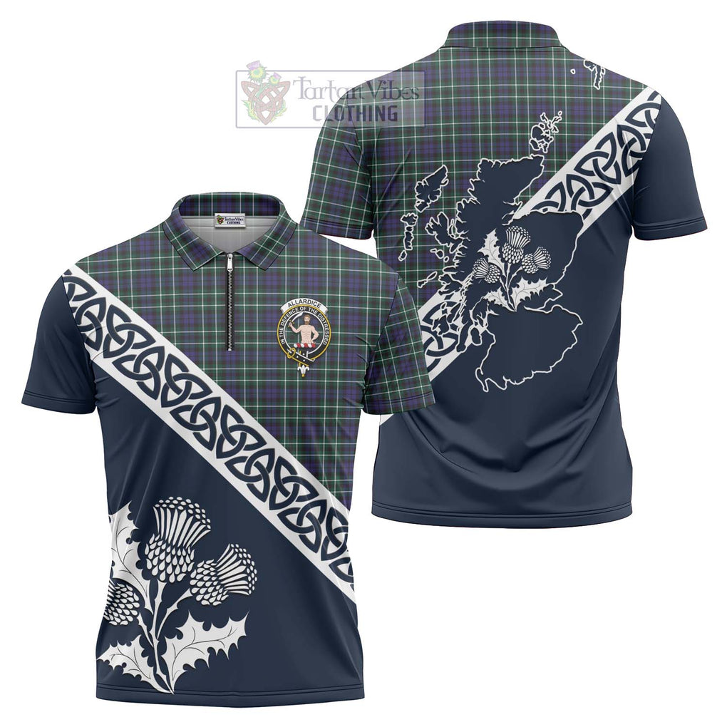 Allardice Tartan Zipper Polo Shirt Featuring Thistle and Scotland Map Unisex - Tartanvibesclothing Store