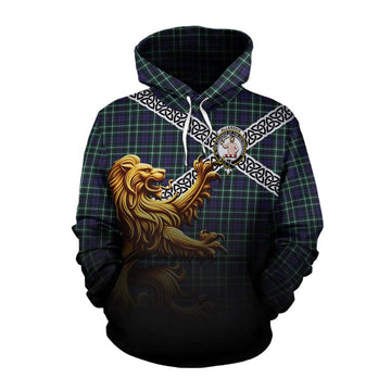 Allardice Crest Tartan Cotton Hoodie with Golden Lion Emblem Celtic Style Pullover Hoodie XS - Tartan Vibes Clothing