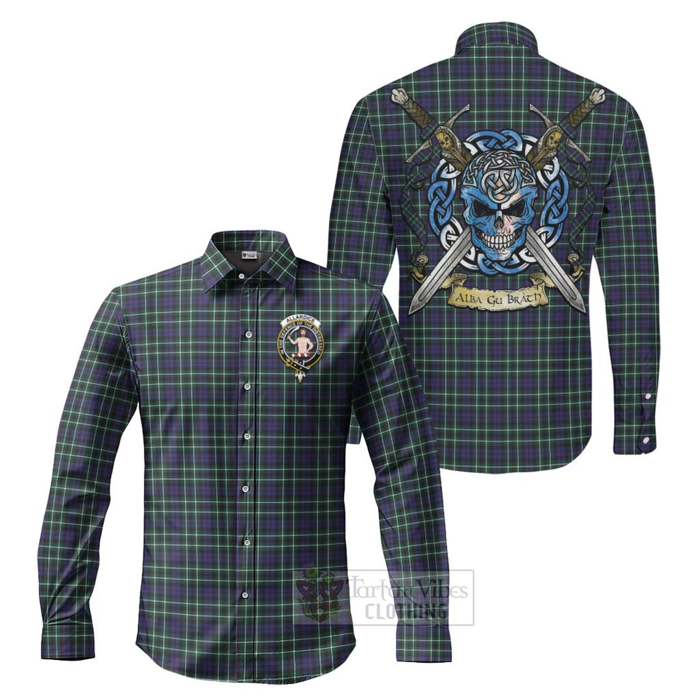 Allardice Tartan Long Sleeve Button Shirt with Family Crest Celtic Skull Style Men's Shirt S - Tartan Vibes Clothing