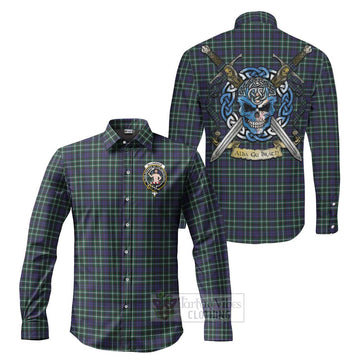 Allardice Tartan Long Sleeve Button Shirt with Family Crest Celtic Skull Style Men's Shirt S - Tartan Vibes Clothing
