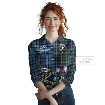 Allardice Tartan Women's Casual Shirt Happy St. Andrew's Day Half Tartan Style Female - Tartan Vibes Clothing