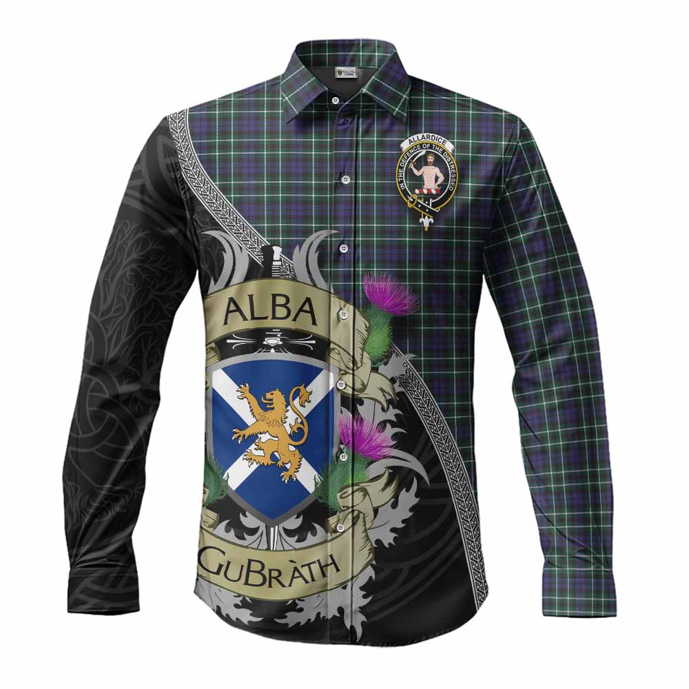Allardice Tartan Family Crest Long Sleeve Button Shirt Lion Rampant Royal Thistle Shield Celtic Inspired Men's Shirt S - Tartan Vibes Clothing