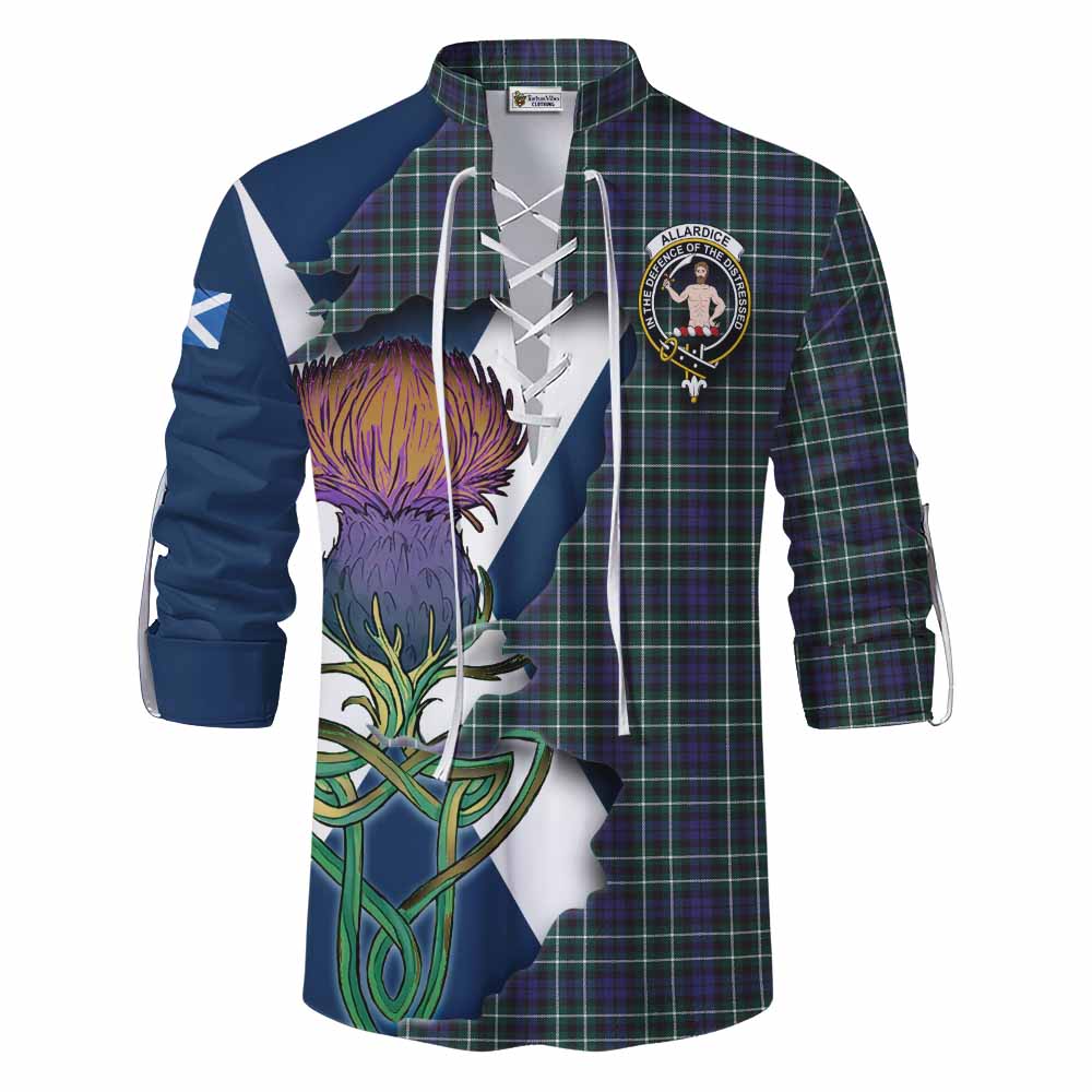 Tartan Vibes Clothing Allardice Tartan Family Crest Ghillie Kilt Shirt Scottish Thistle Celtic Inspired