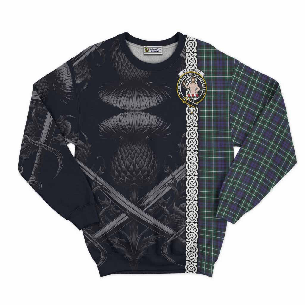 Allardice Tartan Sweatshirt with Family Crest Cross Sword Thistle Celtic Vibes Unisex - Tartan Vibes Clothing