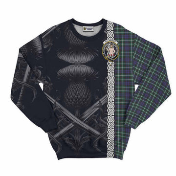 Allardice Tartan Sweatshirt with Family Crest Cross Sword Thistle Celtic Vibes Unisex - Tartan Vibes Clothing