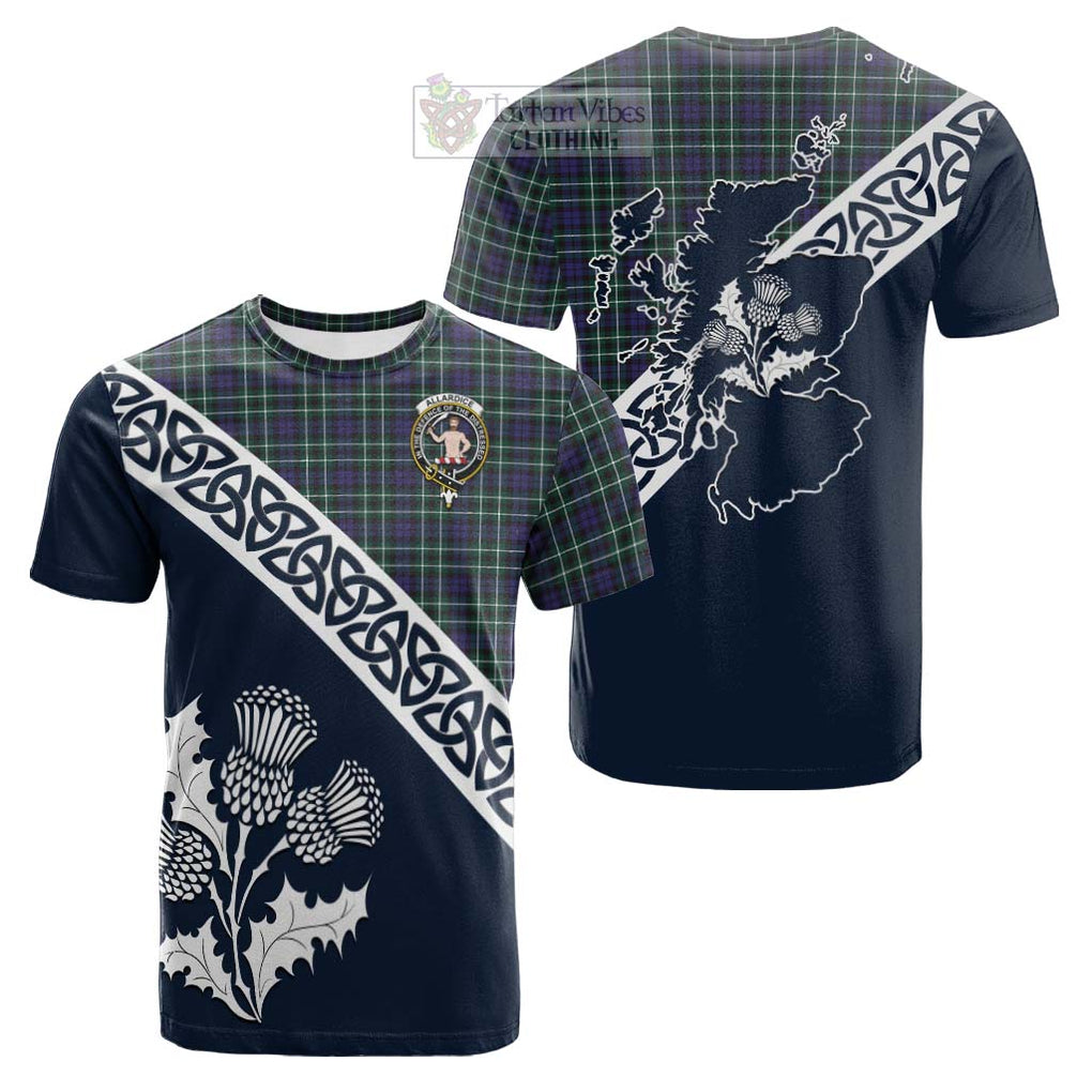 Tartan Vibes Clothing Allardice Tartan Cotton T-shirt Featuring Thistle and Scotland Map