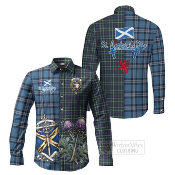 Allardice Tartan Long Sleeve Button Shirt Happy St. Andrew's Day Half Tartan Style Men's Shirt S - Tartan Vibes Clothing