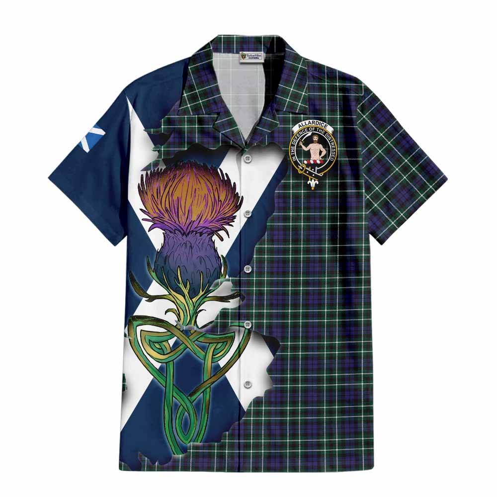 Tartan Vibes Clothing Allardice Tartan Family Crest Short Sleeve Button Shirt Scottish Thistle Celtic Inspired