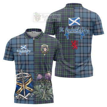 Allardice Tartan Zipper Polo Shirt Happy St. Andrew's Day Half Tartan Style Unisex - Tartan Vibes Clothing