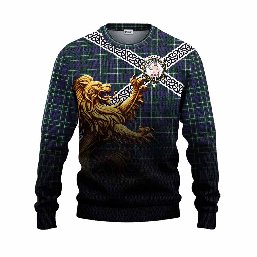Allardice Crest Tartan Knitted Sweater with Golden Lion Emblem Celtic Style Unisex - Tartan Vibes Clothing