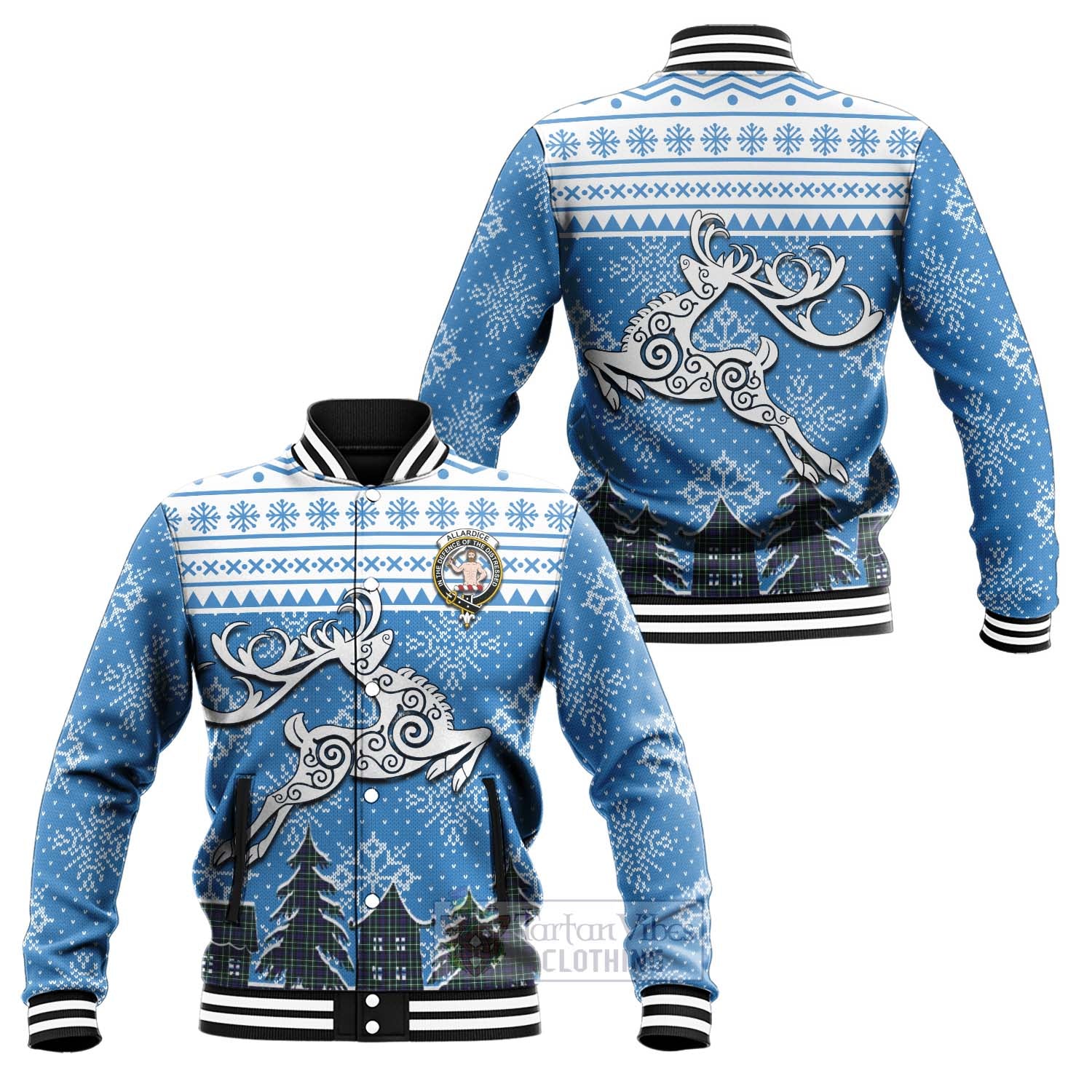 Allardice Clan Christmas Baseball Jacket Celtic Reindeer Style Unisex - Tartan Vibes Clothing