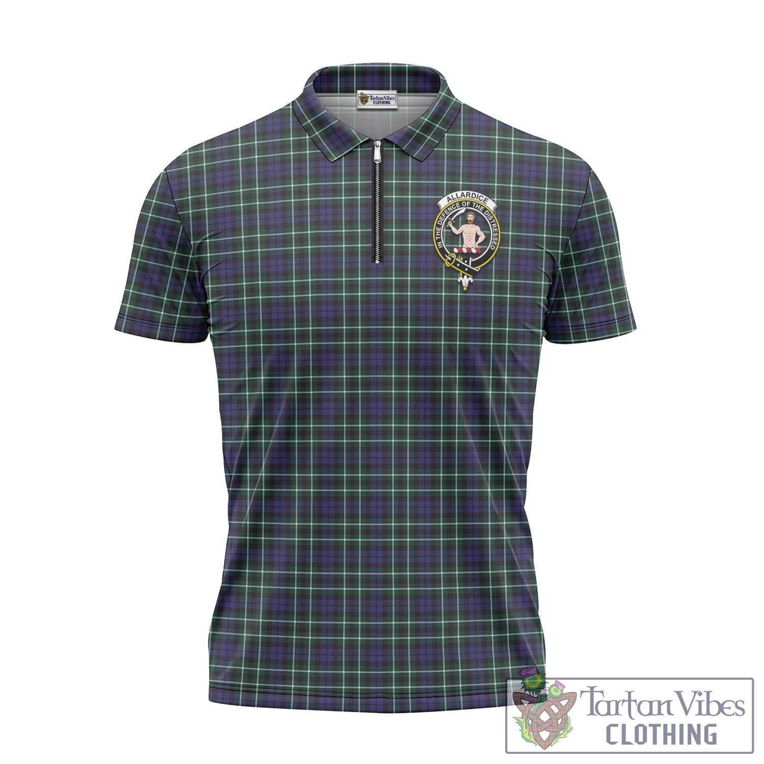 Tartan Vibes Clothing Allardice Tartan Zipper Polo Shirt with Family Crest