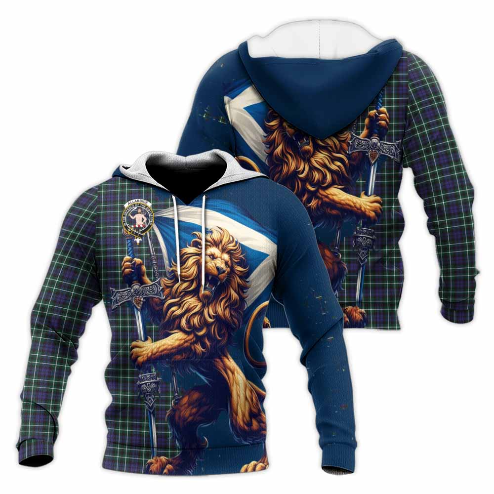 Tartan Vibes Clothing Allardice Tartan Family Crest Knitted Hoodie with Scottish Majestic Lion