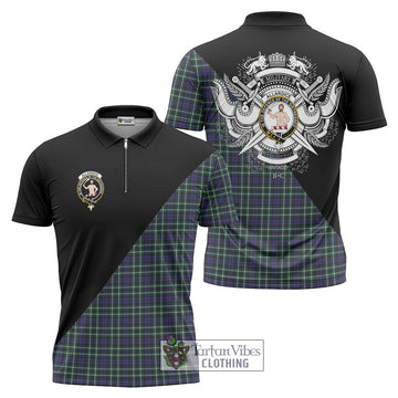 Allardice Tartan Zipper Polo Shirt with Family Crest and Military Logo Style Unisex - Tartan Vibes Clothing