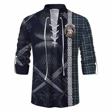 Allardice Tartan Ghillie Kilt Shirt with Family Crest Cross Sword Thistle Celtic Vibes Men - Tartan Vibes Clothing