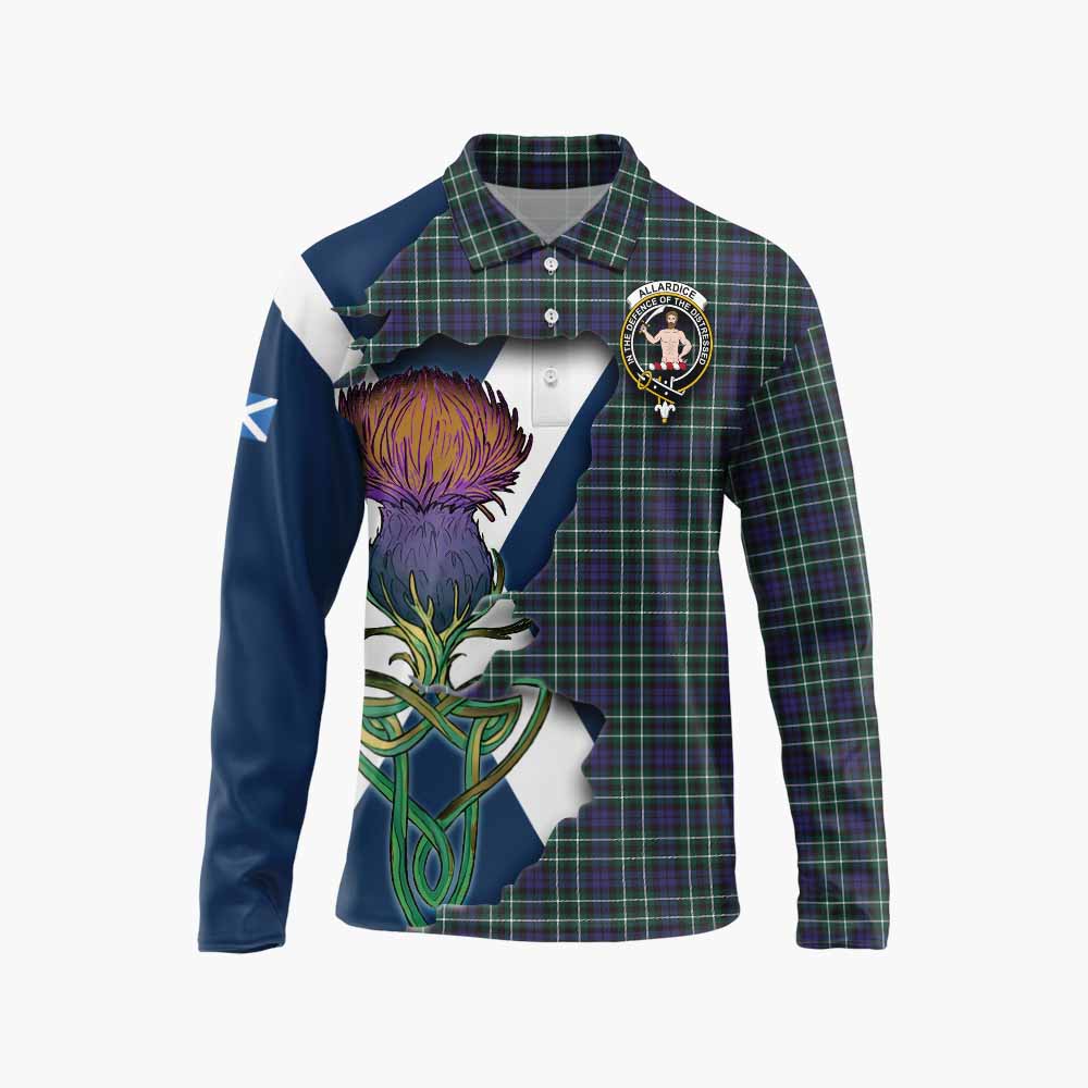 Tartan Vibes Clothing Allardice Tartan Family Crest Long Sleeve Polo Shirt Scottish Thistle Celtic Inspired