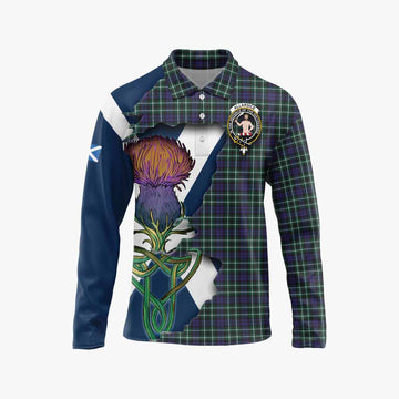 Tartan Vibes Clothing Allardice Tartan Family Crest Long Sleeve Polo Shirt Scottish Thistle Celtic Inspired