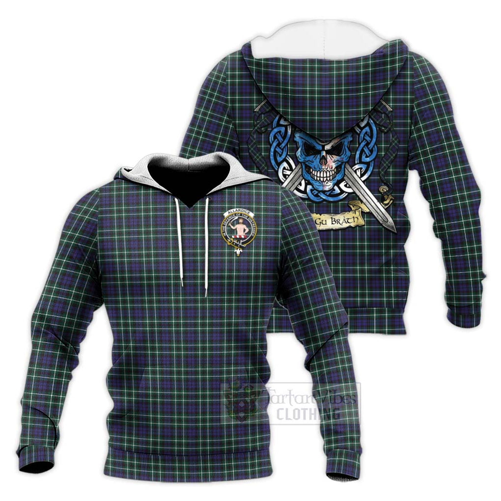 Allardice Tartan Knitted Hoodie with Family Crest Celtic Skull Style Unisex Knitted Pullover Hoodie - Tartan Vibes Clothing