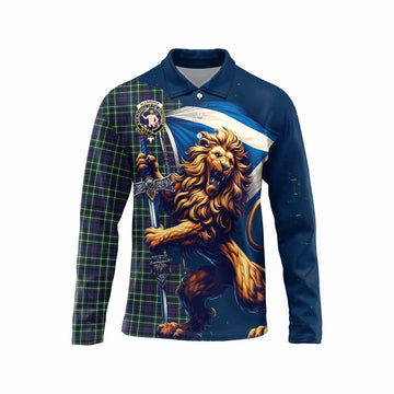 Allardice Tartan Family Crest Long Sleeve Polo Shirt with Scottish Majestic Lion Unisex - Tartan Vibes Clothing