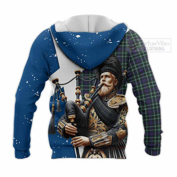 Allardice Tartan Knitted Hoodie with Family Crest Scottish Bagpiper Vibes - Tartan Vibes Clothing