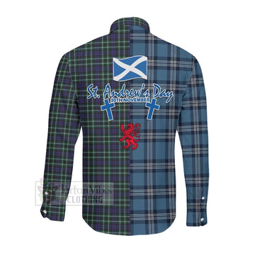 Allardice Tartan Long Sleeve Button Shirt Happy St. Andrew's Day Half Tartan Style Men's Shirt - Tartan Vibes Clothing