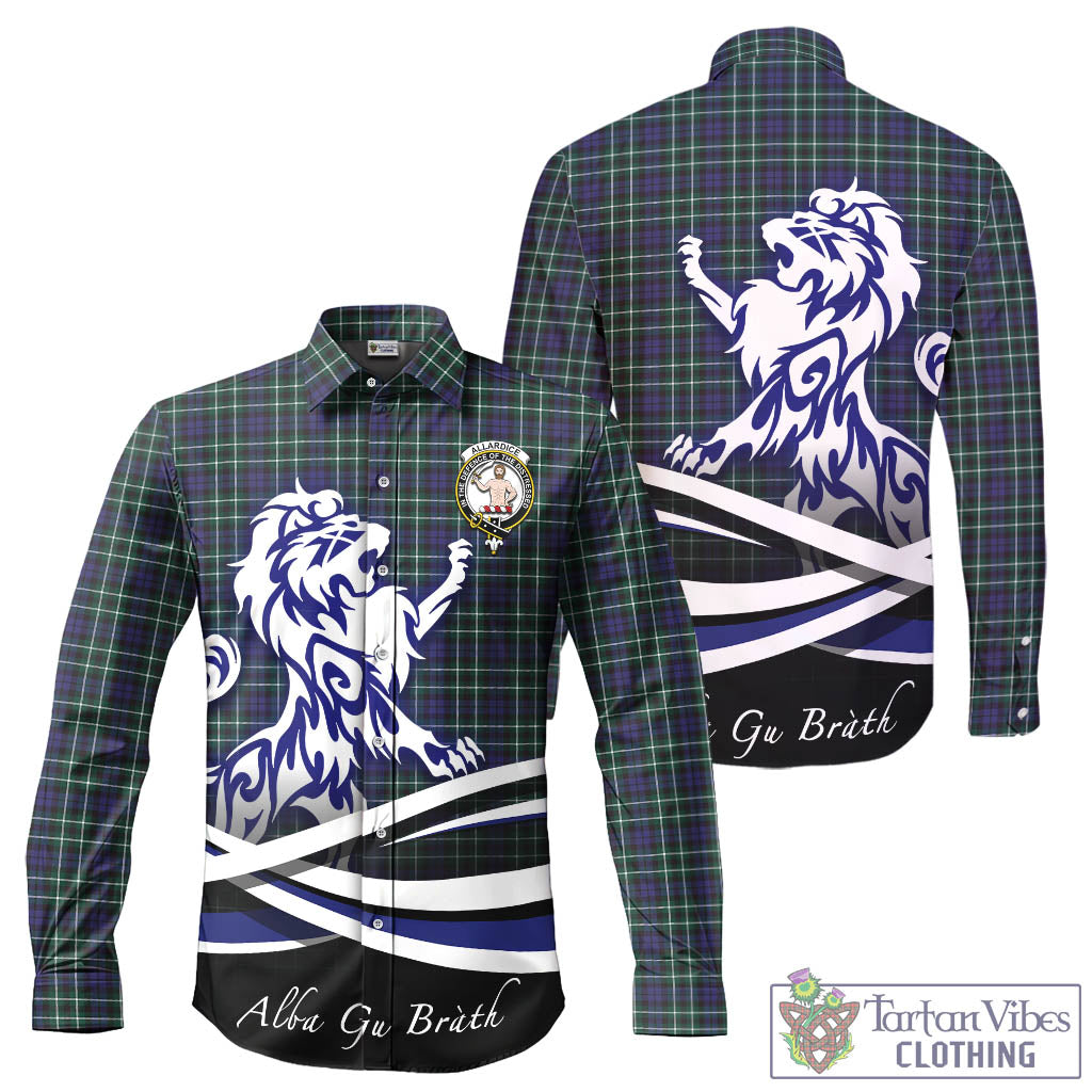 Allardice Tartan Long Sleeve Button Up Shirt with Alba Gu Brath Regal Lion Emblem - Tartan Vibes Clothing