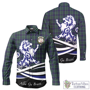 Allardice Tartan Long Sleeve Button Up Shirt with Alba Gu Brath Regal Lion Emblem - Tartan Vibes Clothing