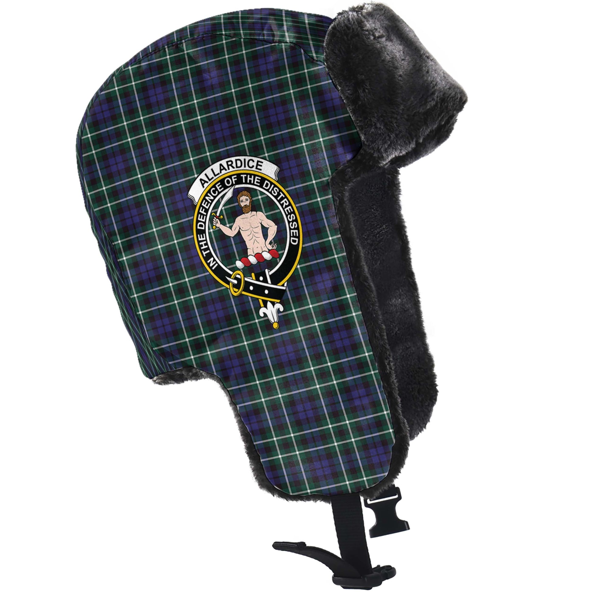 Allardice Tartan Winter Trapper Hat with Family Crest - Tartanvibesclothing