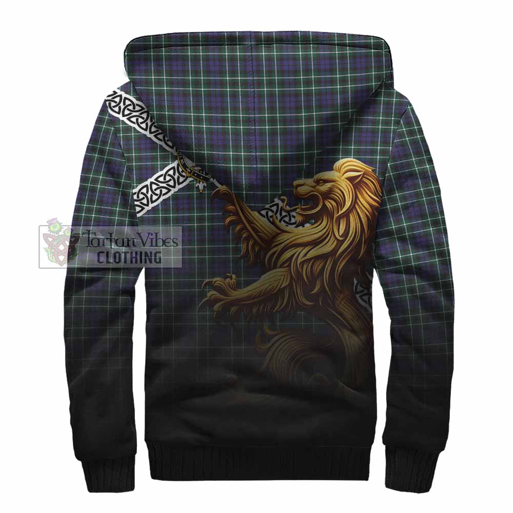 Allardice Crest Tartan Sherpa Hoodie with Golden Lion Emblem Celtic Style - Tartan Vibes Clothing