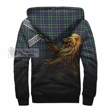 Allardice Crest Tartan Sherpa Hoodie with Golden Lion Emblem Celtic Style - Tartan Vibes Clothing