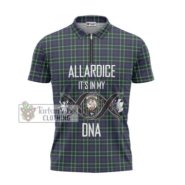 Allardice Tartan Zipper Polo Shirt with Family Crest DNA In Me Style - Tartan Vibes Clothing