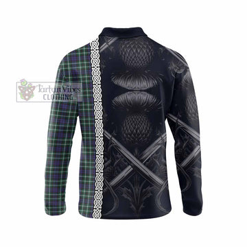 Allardice Tartan Long Sleeve Polo Shirt with Family Crest Cross Sword Thistle Celtic Vibes - Tartan Vibes Clothing