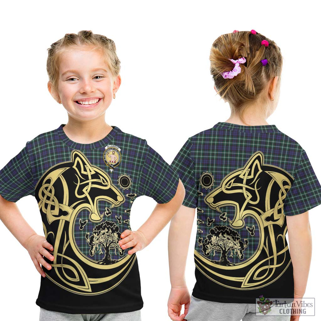Allardice Tartan Kid T-Shirt with Family Crest Celtic Wolf Style - Tartan Vibes Clothing