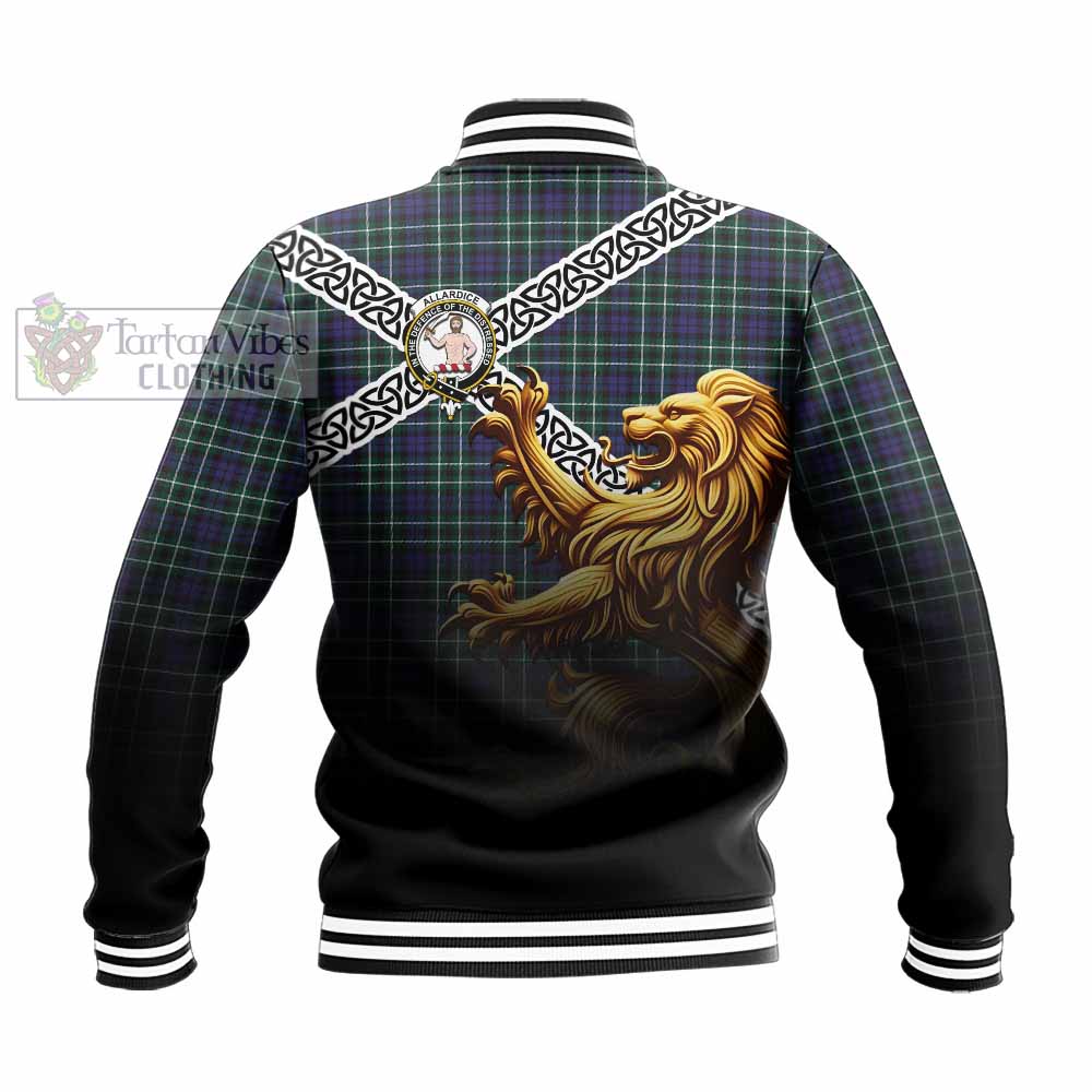 Allardice Crest Tartan Baseball Jacket with Golden Lion Emblem Celtic Style - Tartan Vibes Clothing