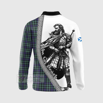 Allardice Tartan Clan Crest Long Sleeve Polo Shirt with Highlander Warrior Celtic Style - Tartan Vibes Clothing