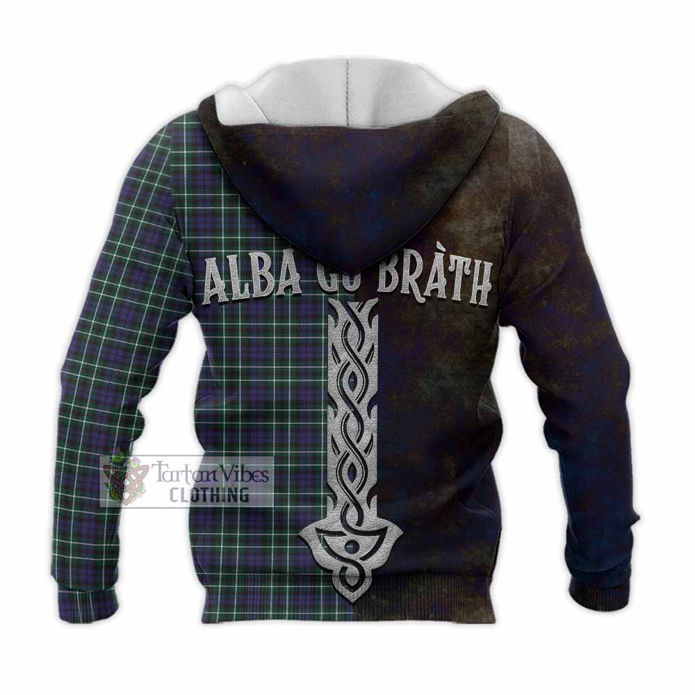 Tartan Vibes Clothing Allardice Tartan Family Crest Knitted Hoodie Alba Gu Brath Be Brave Lion Ancient Style