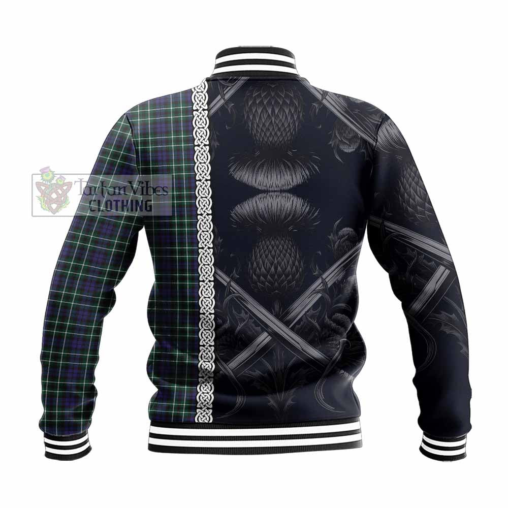 Allardice Tartan Baseball Jacket with Family Crest Cross Sword Thistle Celtic Vibes - Tartan Vibes Clothing