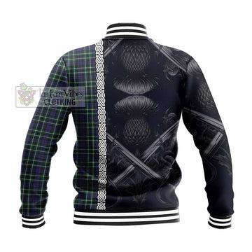 Allardice Tartan Baseball Jacket with Family Crest Cross Sword Thistle Celtic Vibes - Tartan Vibes Clothing