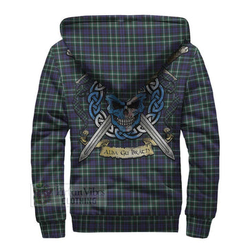 Allardice Tartan Sherpa Hoodie with Family Crest Celtic Skull Style - Tartan Vibes Clothing