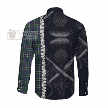 Tartan Vibes Clothing Allardice Tartan Long Sleeve Button Shirt with Family Crest Cross Sword Thistle Celtic Vibes