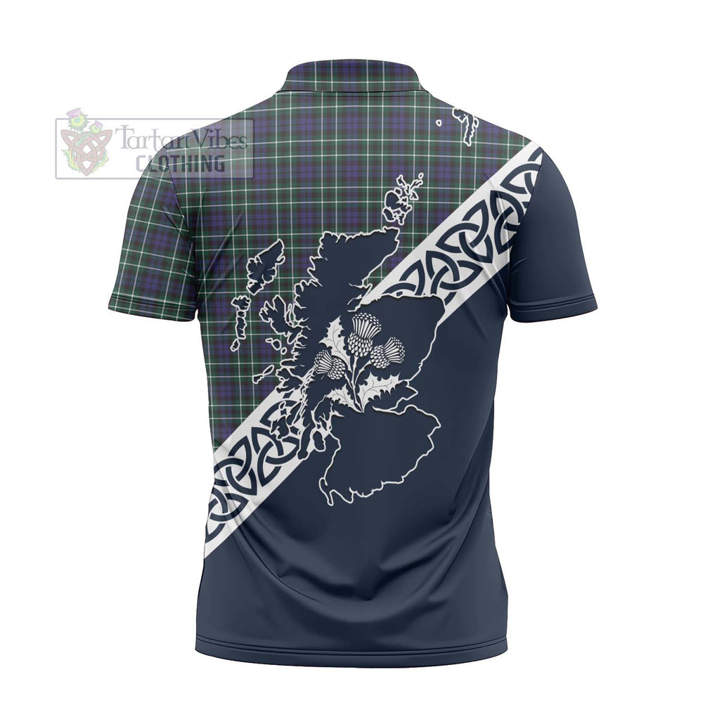 Allardice Tartan Zipper Polo Shirt Featuring Thistle and Scotland Map - Tartanvibesclothing Store