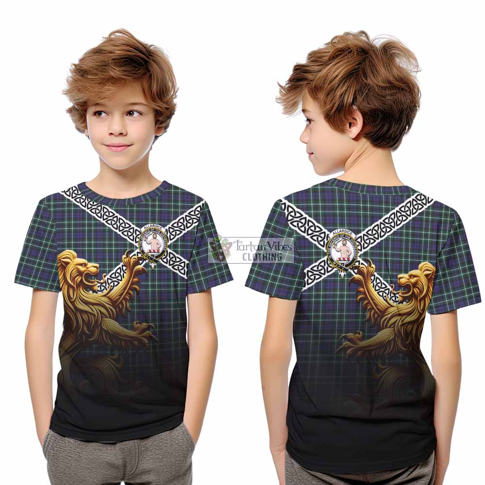 Allardice Crest Tartan Kid T-Shirt with Golden Lion Emblem Celtic Style - Tartan Vibes Clothing